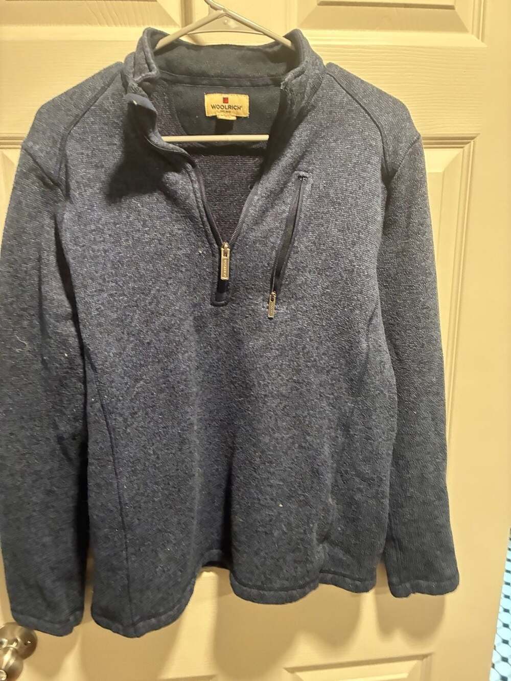 Woolrich Men's Blue Quarter Zip Pullover Sweater with Chest Pocket